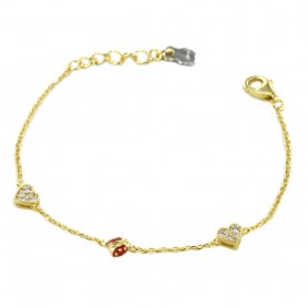 NANÀN - BRACCIALE CON COCCINELLA IN SMALTO ROSSO E CUORI CON ZIRCONI