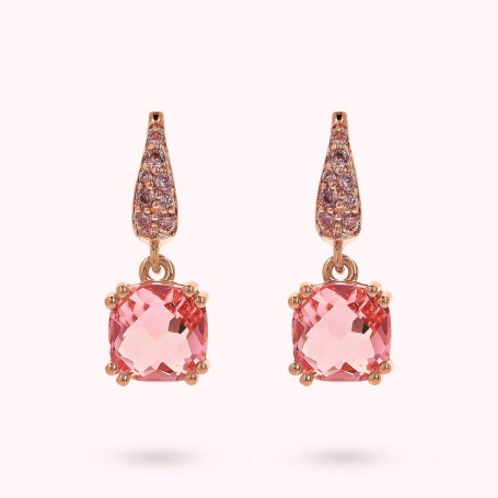 BRONZALLURE - ORECCHINI PENDENTI CON PRISMA GEM QUADRATA E PAVE'