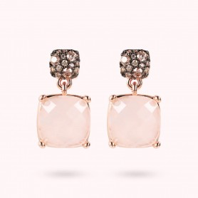 BRONZALLURE - ORECCHINI PENDENTI CON PIETRA NATURALE QUADRATA SFACCETTATA E PAVÈ