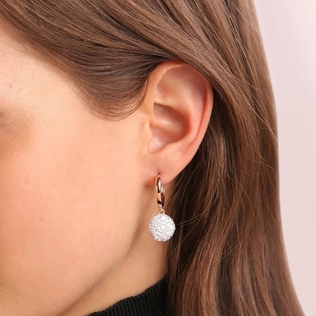 BRONZALLURE - ORECCHINI A CERCHIO CON PENDENTE PAVÈ IN CUBIC ZIRCONIA
