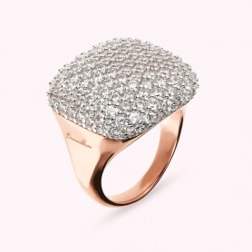 BRONZALLURE - ANELLO CHEVALIER QUADRATO CON PAVE' IN CUBIC ZIRCONIA