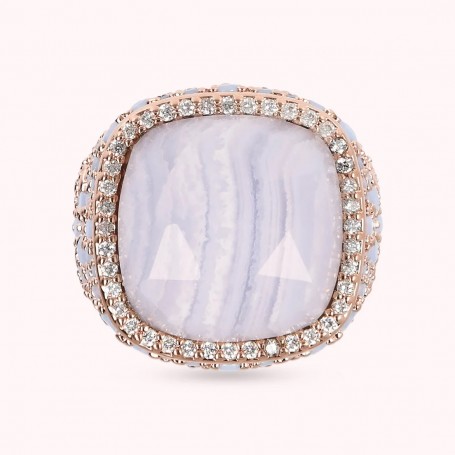 BRONZALLURE - ANELLO CHEVALIER CON PIETRA NATURALE QUADRATA E PAVÈ DI NANO GEM