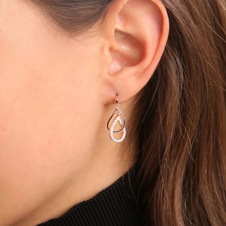 BRONZALLURE - ORECCHINI PENDENTI DOPPIA GOCCIA PAVÈ IN CUBIC ZIRCONIA