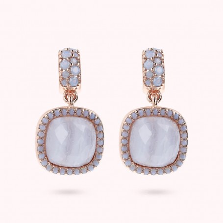 BRONZALLURE - ORECCHINI PENDENTI CON PIETRE NATURALI QUADRATE PAVÈ E CUBIC ZIRCONIA