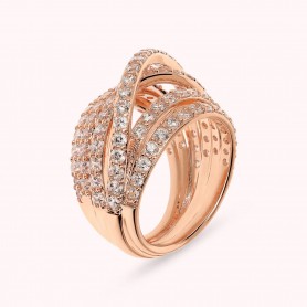 BRONZALLURE - ANELLO A FASCIA MULTIFILO INCROCIATO CON CUBIC ZIRCONIA