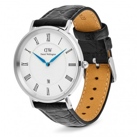 DANIEL WELLINGTON - OROLOGIO CLASSIC ROMAN NUMERALS DATE BLACK CROC BELLY SILVER - 40MM