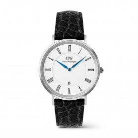 DANIEL WELLINGTON - OROLOGIO CLASSIC ROMAN NUMERALS DATE BLACK CROC BELLY SILVER - 40MM