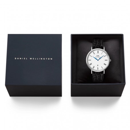 DANIEL WELLINGTON - OROLOGIO CLASSIC ROMAN NUMERALS DATE BLACK CROC BELLY SILVER - 40MM