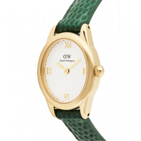 DANIEL WELLINGTON - OROLOGIO OPHELIA MINI GREEN LIZARD WHITE GUILLOCHÈ GOLD - 22x25,5MM