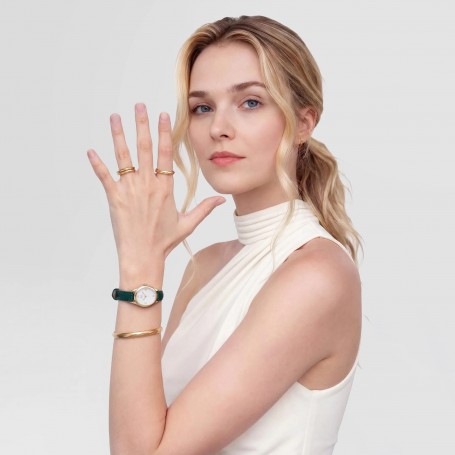 DANIEL WELLINGTON - OROLOGIO OPHELIA MINI GREEN LIZARD WHITE GUILLOCHÈ GOLD - 22x25,5MM