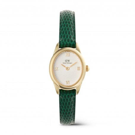 DANIEL WELLINGTON - OROLOGIO OPHELIA MINI GREEN LIZARD WHITE GUILLOCHÈ GOLD - 22x25,5MM