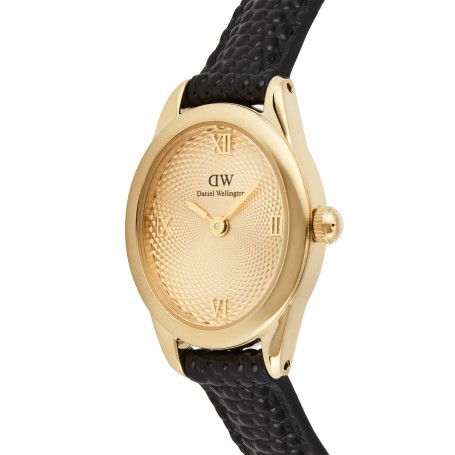 DANIEL WELLINGTON - OROLOGIO OPHELIA MINI BLACK LIZARD UNITONE GUILLOCHÈ GOLD - 22X25,5MM