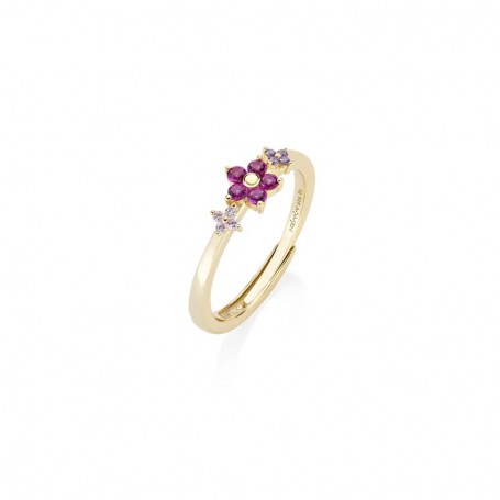 AMEN - ANELLO PRIMULA FUCSIA DORATO IN ARGENTO 925