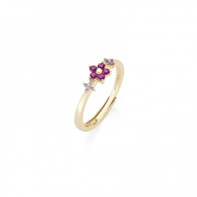 AMEN - ANELLO PRIMULA FUCSIA DORATO IN ARGENTO 925