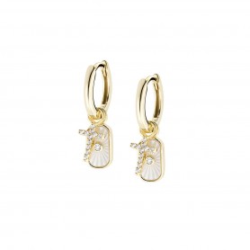 AMEN - ORECCHINI IN OTTONE PLACCATO ORO 18K CHARM MADREPERLA E CROCE