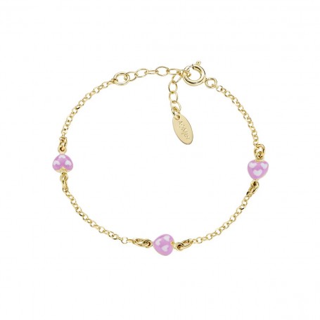 AMEN - BRACCIALE BAMBINA DORATO CUORI ROSA