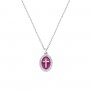 AMEN - COLLANA IN OTTONE RODIATO CROCE SU MEDAGLIA SMALTATA BORDEAUX