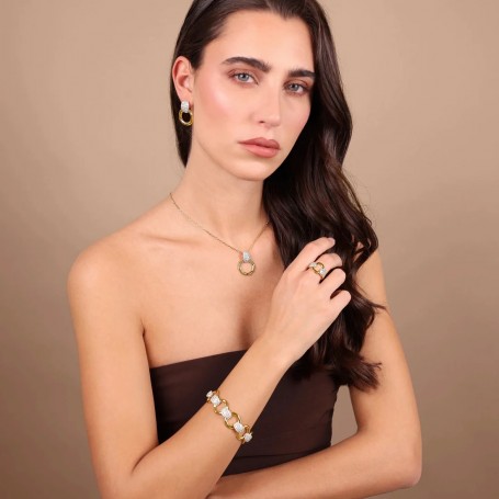 ETRUSCA - BRACCIALE CON MAGLIE AD ANELLO MARTELLATE E PAVÈ DI CUBIC ZIRCONIA