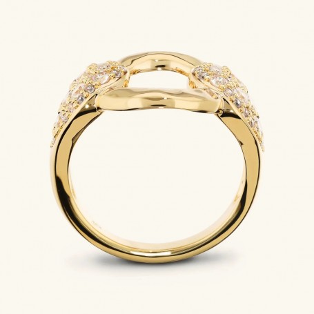 ETRUSCA - ANELLO A FASCIA CON MAGLIA MARTELLATA E PAVÈ DI CUBIC ZIRCONIA