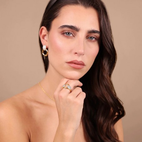 ETRUSCA - ANELLO A FASCIA CON MAGLIA MARTELLATA E PAVÈ DI CUBIC ZIRCONIA