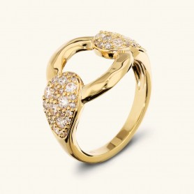ETRUSCA - ANELLO A FASCIA CON MAGLIA MARTELLATA E PAVÈ DI CUBIC ZIRCONIA