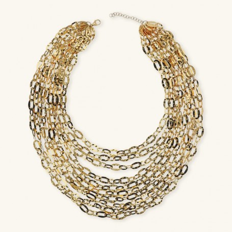 ETRUSCA - COLLANA MULTIFILO GRADUATA CATENA OVALE MARTELLATA