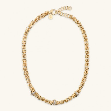 ETRUSCA - COLLANA GIROCOLLO CATENA BIZANTINA CON RONDELLE IN PAVÈ DI CUBIC ZIRCONIA