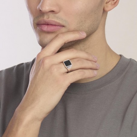 MABINA - COLLEZIONE PRIMO CAPITANO - ANELLO CHEVALIER CON ZIRCONI NERI DA UOMO