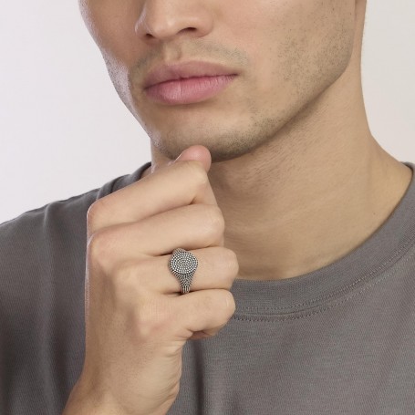 MABINA - COLLEZIONE FORTNIGHT - ANELLO CHEVALIER OVALE CON BORCHIE DA UOMO