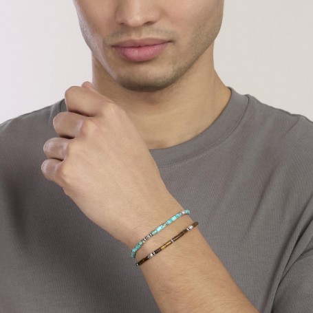 MABINA - COLLEZIONE IBIZA - BRACCIALE DA UOMO IN ARGENTO E DIASPRO TURCHESE