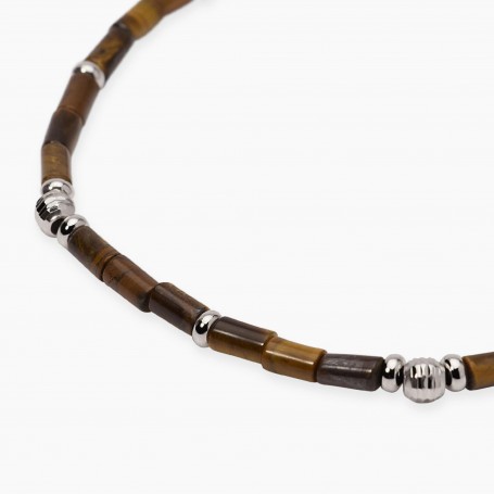 MABINA - COLLEZIONE IBIZA - BRACCIALE DA UOMO IN ARGENTO CON OCCHIO DI TIGRE