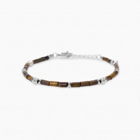 MABINA - COLLEZIONE IBIZA - BRACCIALE DA UOMO IN ARGENTO CON OCCHIO DI TIGRE
