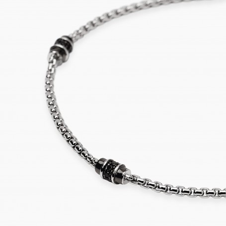 MABINA - COLLEZIONE THINKER - BRACCIALE DA UOMO REGOLABILE CON CATENA VENETA E ZIRCONI NERI