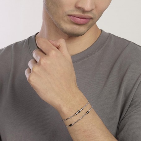 MABINA - COLLEZIONE THINKER - BRACCIALE DA UOMO REGOLABILE CON CATENA VENETA E ZIRCONI NERI