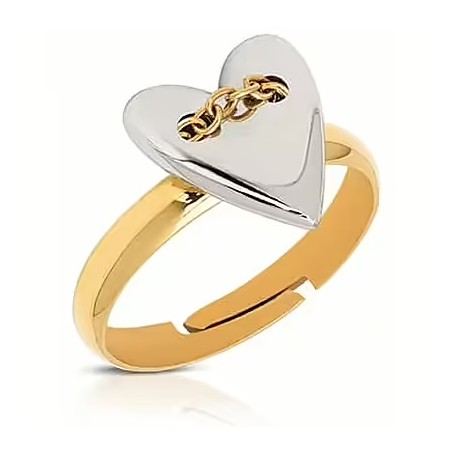 OPS - COLLEZIONE LOVELINE - ANELLO IN ACCIAIO DORATO CON CUORE BOTTONE