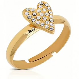 OPS - COLLEZIONE HEARTBEAT - ANELLO IN ACCIAIO DORATO A FORMA DI CUORE CON ZIRCONI BIANCHI