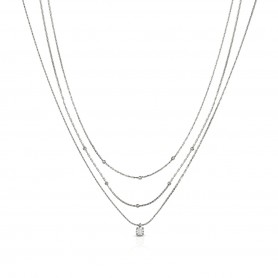 OPS - COLLEZIONE MULTI LINE - COLLANA MULTIFILO IN ACCIAIO CON CRISTALLO BIANCO