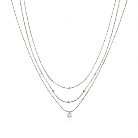 OPS - COLLEZIONE MULTI LINE - COLLANA MULTIFILO IN ACCIAIO CON CRISTALLO BIANCO