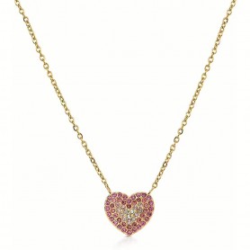 OPS - COLLEZIONE TRUE ROMANCE - COLLANA IN ACCIAIO DORATO CUORE CON PIETRE SFUMATE