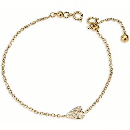 OPS - COLLEZIONE HEARTBEAT - BRACCIALE IN ACCIAIO DORATO CON CUORE E PIETRE BIANCHE