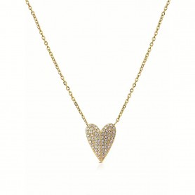 OPS - COLLEZIONE HEARTBEAT - COLLANA IN ACCIAIO DORATO CON CUORE CON PIETRE BIANCHE