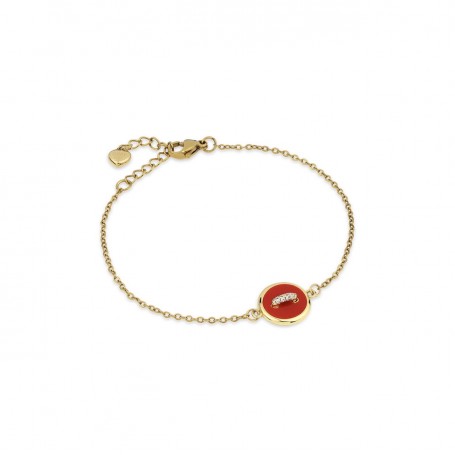 OPS - COLLEZIONE DOT - BRACCIALE CON CIONDOLO A BOTTONE IN SMALTO ROSSO E CRISTALLI