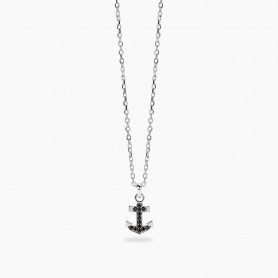 MABINA - COLLEZIONE NAVY RULE - COLLANA IN ARGENTO CON ANCORA IN ZIRCONI NERI DA UOMO