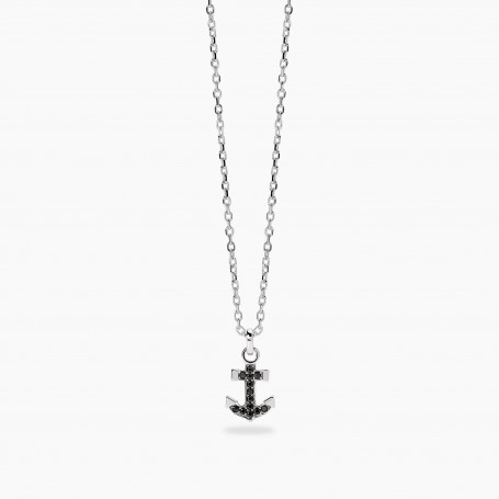 MABINA - COLLEZIONE NAVY RULE - COLLANA IN ARGENTO CON ANCORA IN ZIRCONI NERI DA UOMO