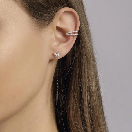 MABINA - COLLEZIONE SECRET GARDEN - ORECCHINI PENDENTI IN ARGENTO CON FARFALLE E ZIRCONI