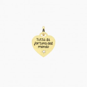 KIDULT - COLLEZIONE PHILOSOPHY - CIONDOLO CUORE DORATO CON SCRITTA FORTUNA