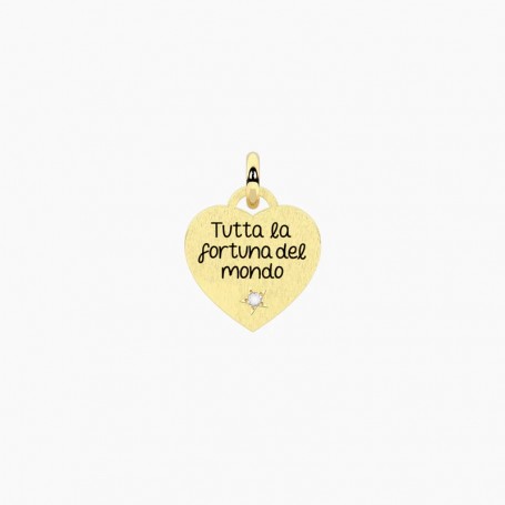 KIDULT - COLLEZIONE PHILOSOPHY - CIONDOLO CUORE DORATO CON SCRITTA FORTUNA