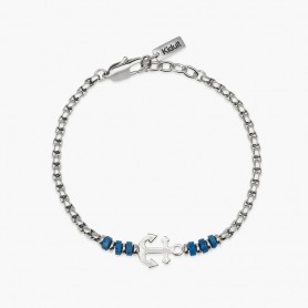 KIDULT - COLLEZIONE STYLE 16 - BRACCIALE CON PIETRE LAVICHE BLU E ANCORA CENTRALE