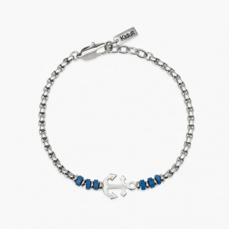 KIDULT - COLLEZIONE STYLE 16 - BRACCIALE CON PIETRE LAVICHE BLU E ANCORA CENTRALE