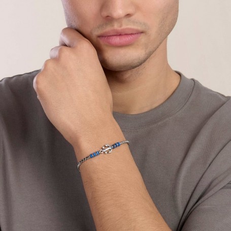 KIDULT - COLLEZIONE STYLE 16 - BRACCIALE CON PIETRE LAVICHE BLU E ANCORA CENTRALE